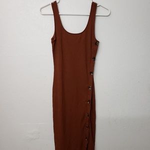 Button front ribbed midi dress